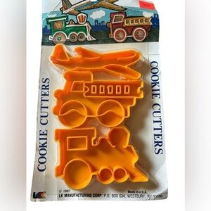 VTG Children’s Cookie Cutters Train Fire Engine Plane Bright Orange Plastic 1987